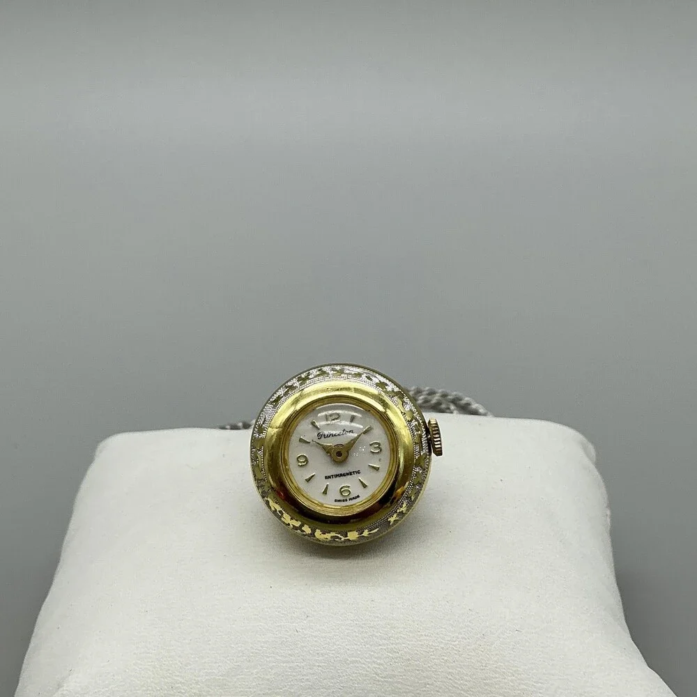 Vintage Princeton Pendant Necklace Watch Women 23mm Gold Tone Manual Swiss Chain